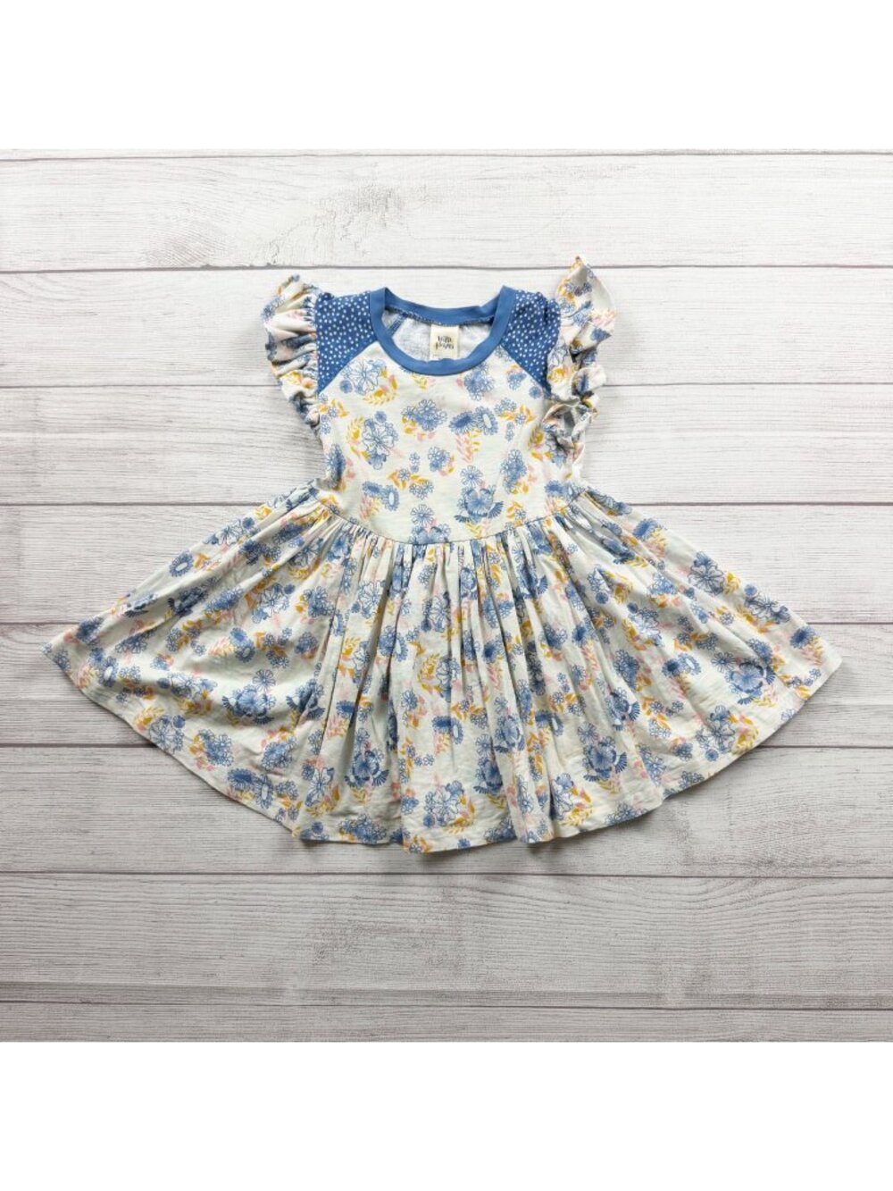 Wildflowers Floral Print Girls Dress Ruffled Sleeves Polka Dot Accents 6